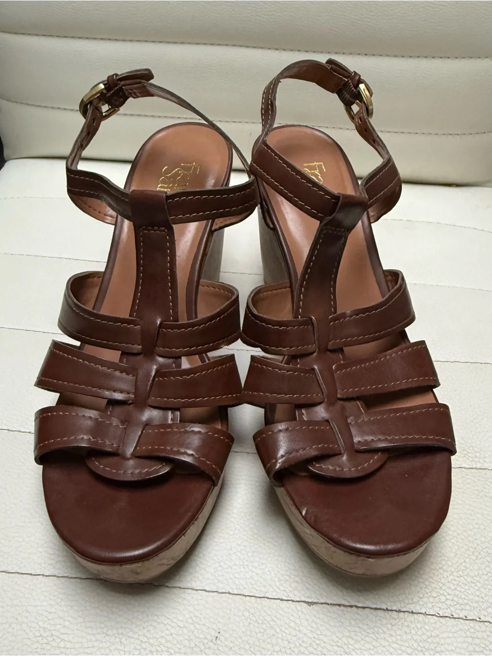 Franco Sarto Women’s Brown Leather Strappy Wedge Sandals